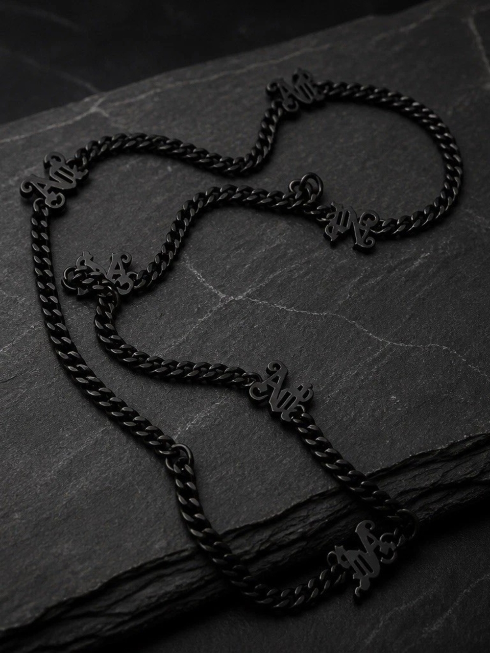 Palm Angels PA Series Black Cuban Link Chain Necklace Charm Pendant Lobster
